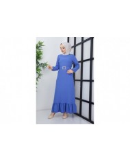 Dilay Atlas Elbise - Mavi