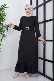 Dilay Atlas Elbise - Siyah