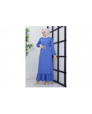 Dilay Atlas Elbise - Mavi