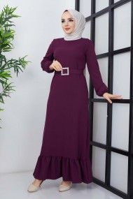 Dilay Atlas Elbise - Mor