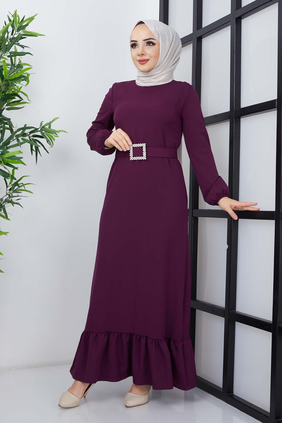 Dilay Atlas Elbise - Mor