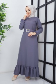 Dilay Atlas Elbise - Gri