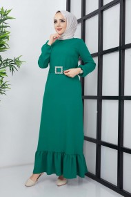 Dilay Atlas Elbise - Yeşil