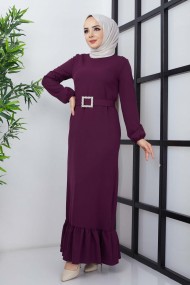 Dilay Atlas Elbise - Mor