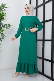 Dilay Atlas Elbise - Yeşil