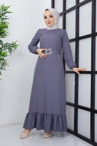 Dilay Atlas Elbise - Gri