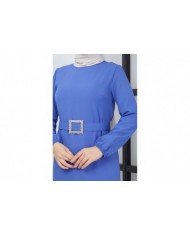 Dilay Atlas Elbise - Mavi