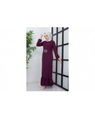 Dilay Atlas Elbise - Mor