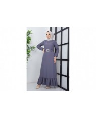 Dilay Atlas Elbise - Gri