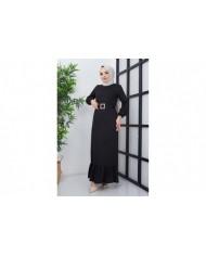 Dilay Atlas Elbise - Siyah