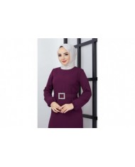 Dilay Atlas Elbise - Mor