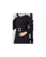 Dilay Atlas Elbise - Siyah