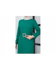 Dilay Atlas Elbise - Yeşil