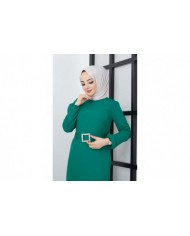 Dilay Atlas Elbise - Yeşil