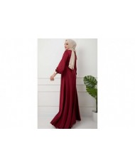 Önü Parçalı Saten Abiye - Bordo