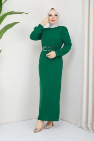 Hilal Krep Elbise - Yeşil