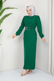 Hilal Krep Elbise - Yeşil