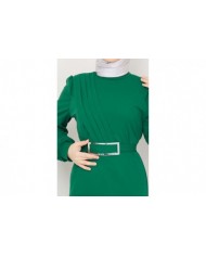 Hilal Krep Elbise - Yeşil