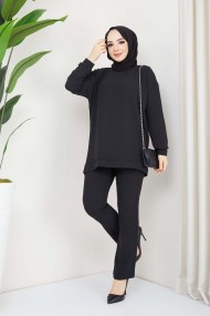 Hale Saçaklı Aerobin Takım - Siyah