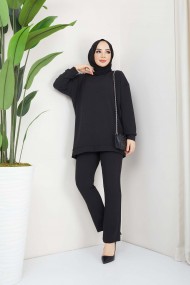 Hale Saçaklı Aerobin Takım - Siyah