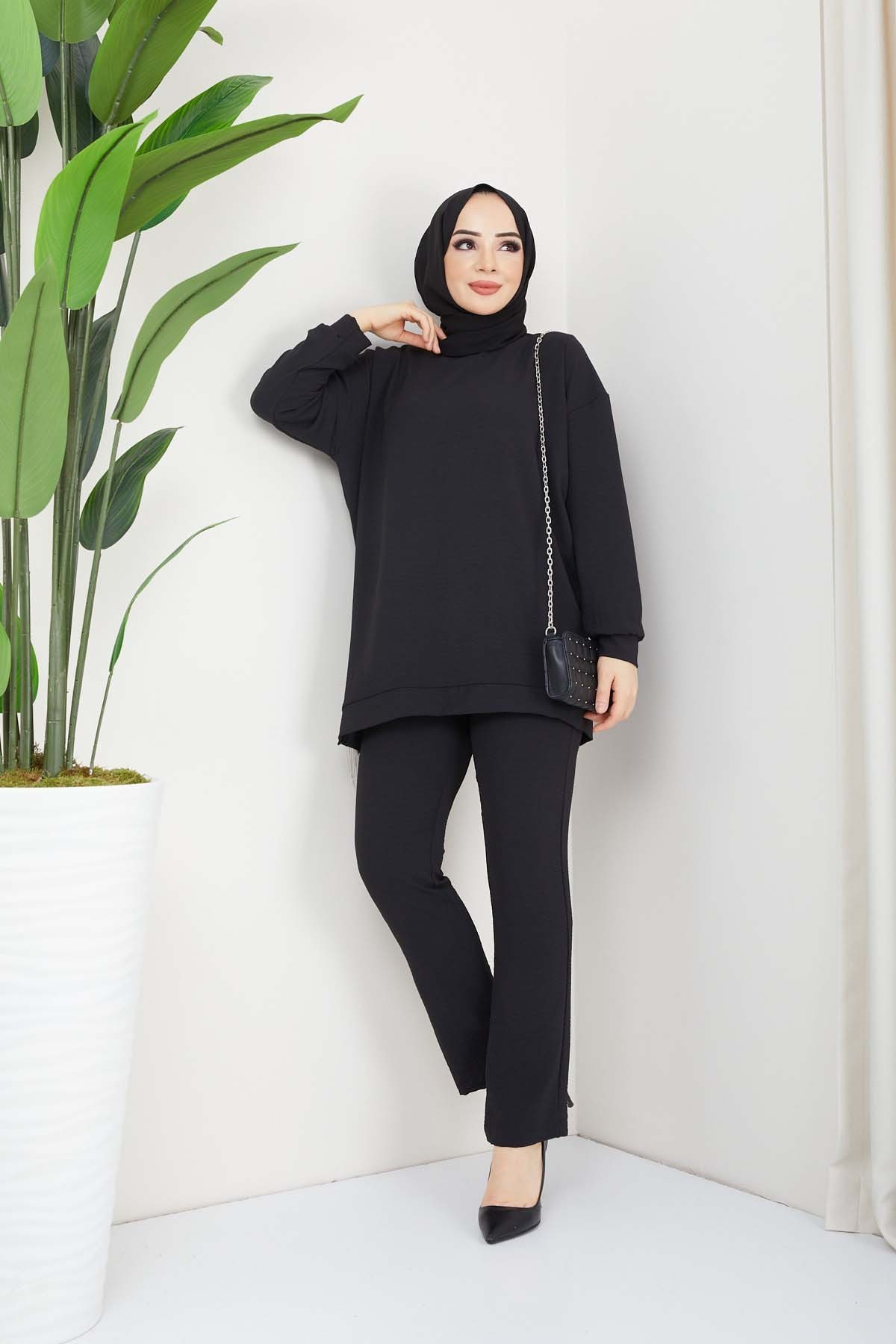 Hale Saçaklı Aerobin Takım - Siyah