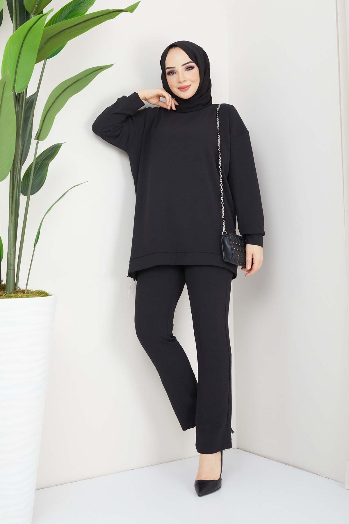 Hale Saçaklı Aerobin Takım - Siyah