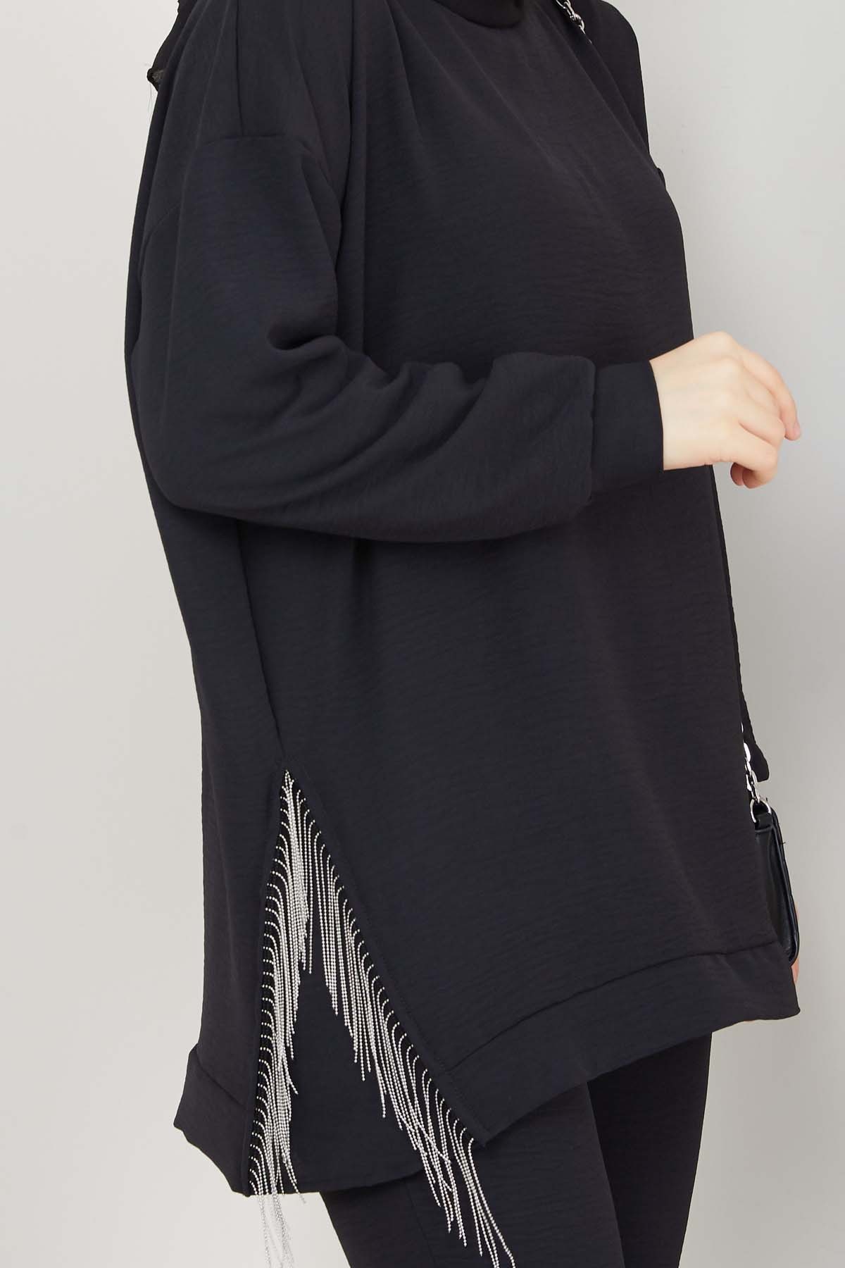 Hale Saçaklı Aerobin Takım - Siyah