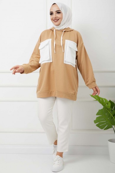 Çift Garnili Körük Cepli Tunik - Bisküvi