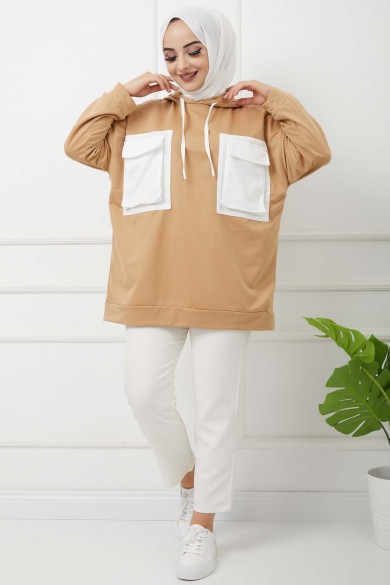Çift Garnili Körük Cepli Tunik - Bisküvi