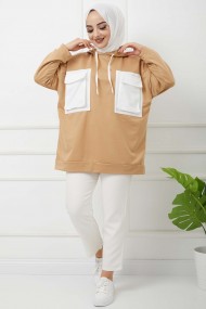 Çift Garnili Körük Cepli Tunik - Bisküvi