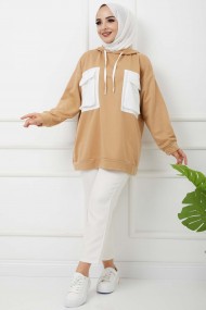 Çift Garnili Körük Cepli Tunik - Bisküvi
