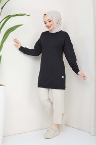 Aksesuarlı Tunik- Siyah