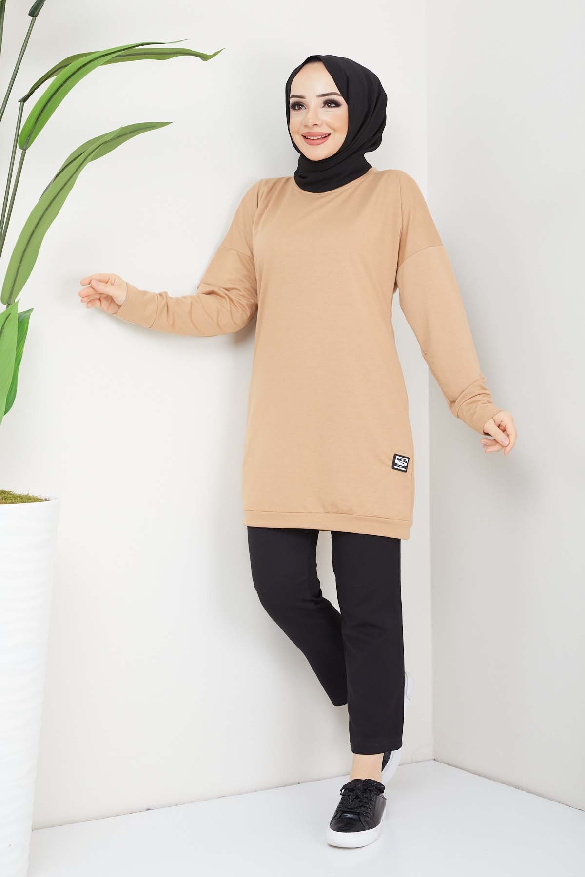 Aksesuarlı Tunik - Camel