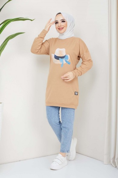 Menekşe Tesettür Tunik - Camel