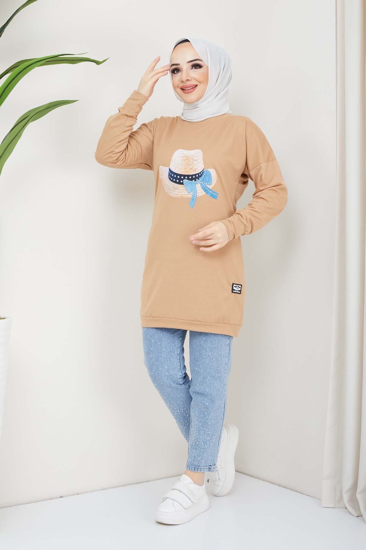 Menekşe Tesettür Tunik - Camel