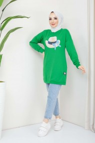 Menekşe Tesettür Tunik -Benetto Yeşil