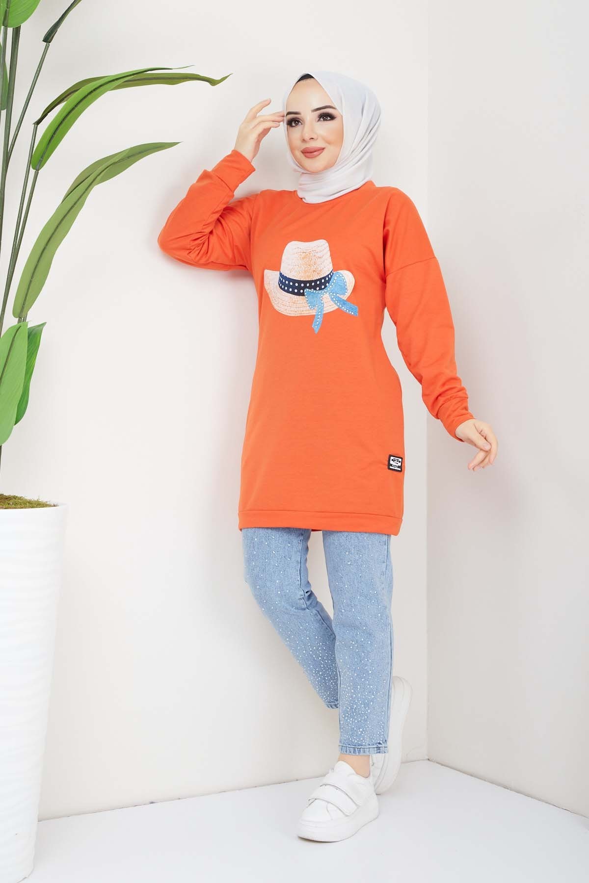 Menekşe Tesettür Tunik - Oranj