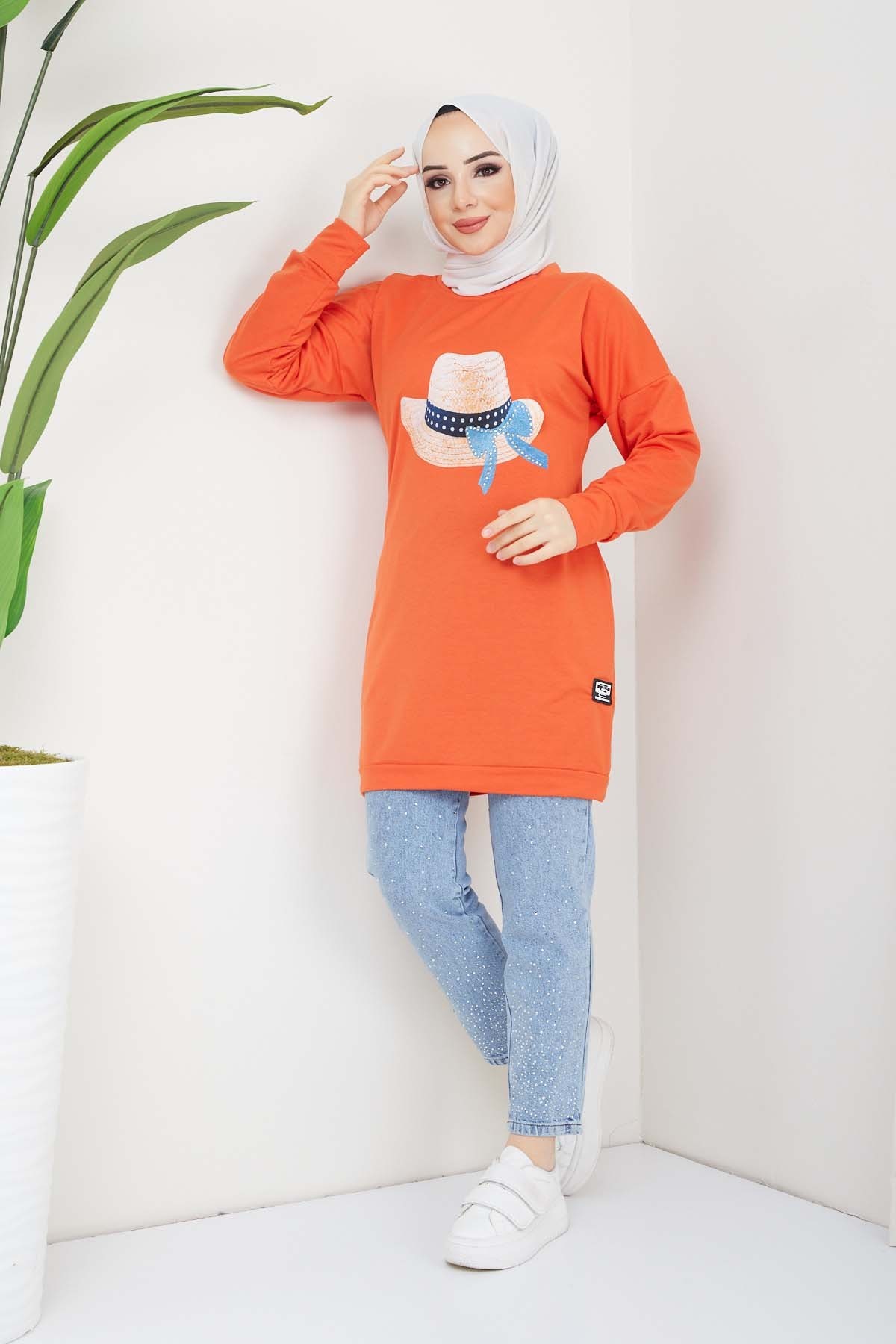 Menekşe Tesettür Tunik - Oranj