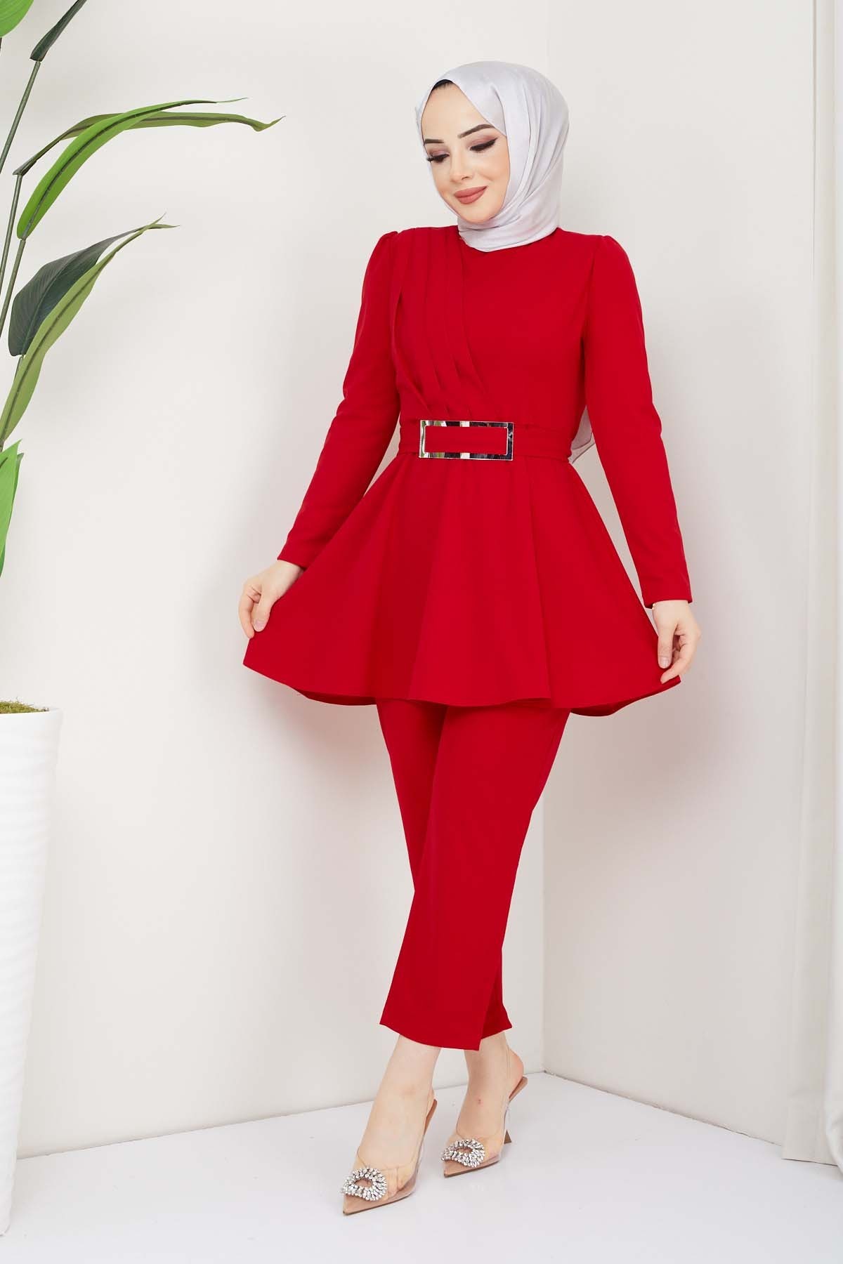 Aycan Tesettür Takım - Kırmızı