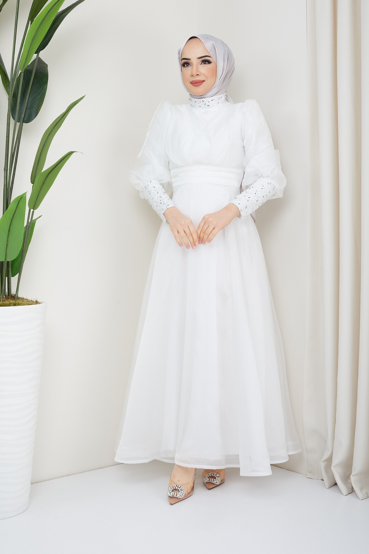 Beren Tesettür Abiye - Beyaz