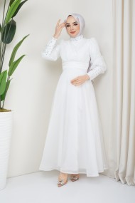 Beren Tesettür Abiye - Beyaz
