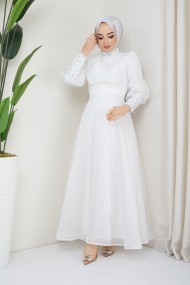 Beren Tesettür Abiye - Beyaz