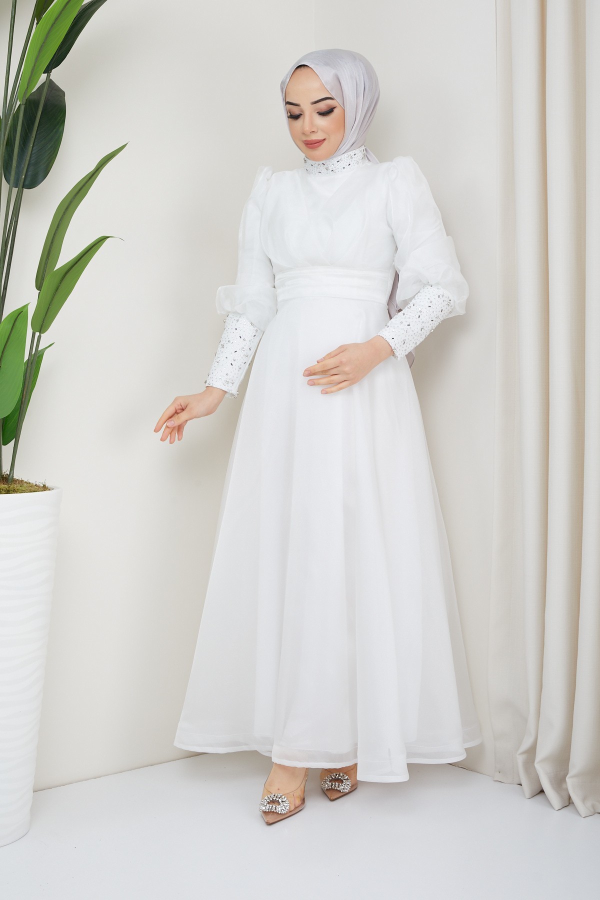 Beren Tesettür Abiye - Beyaz