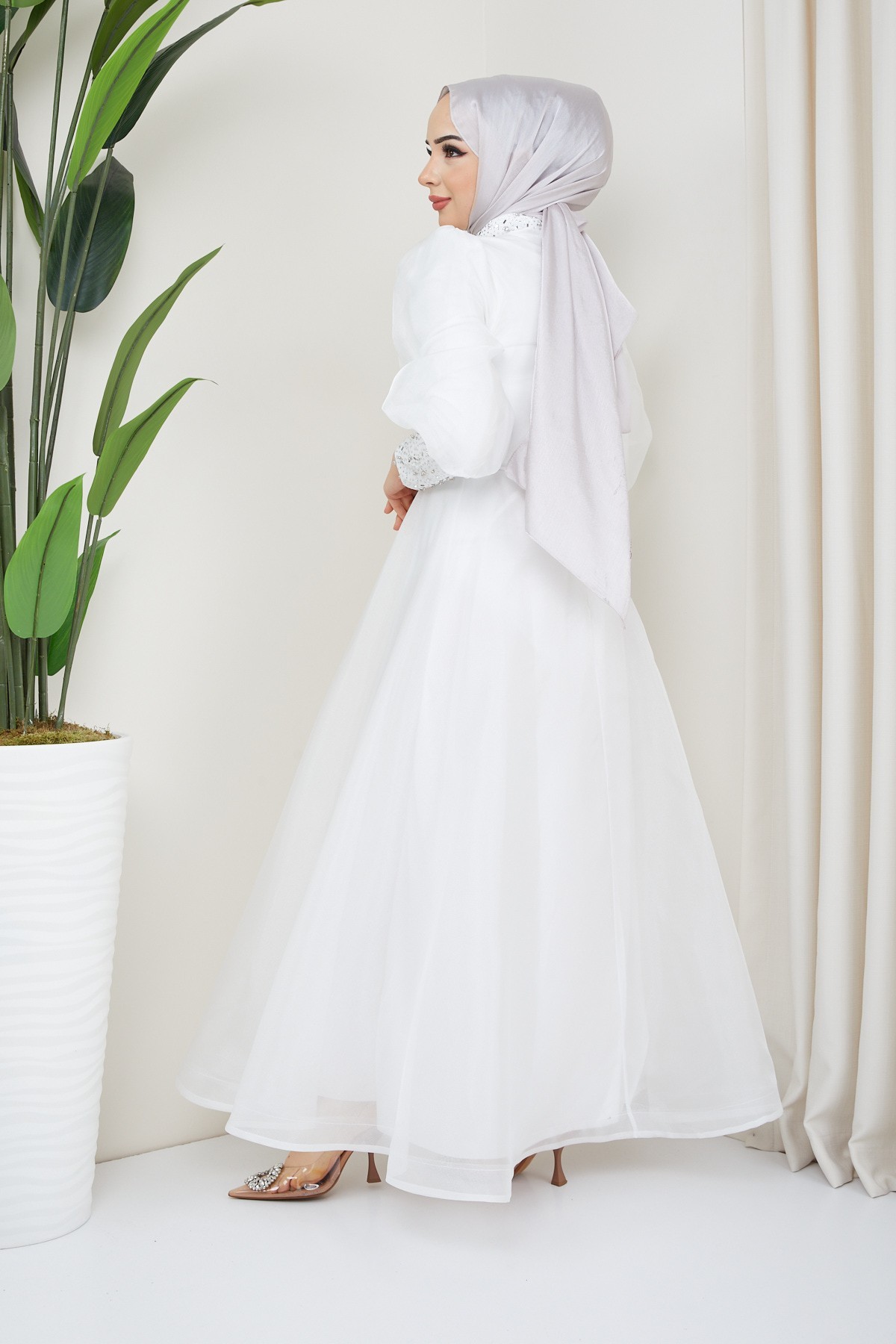 Beren Tesettür Abiye - Beyaz