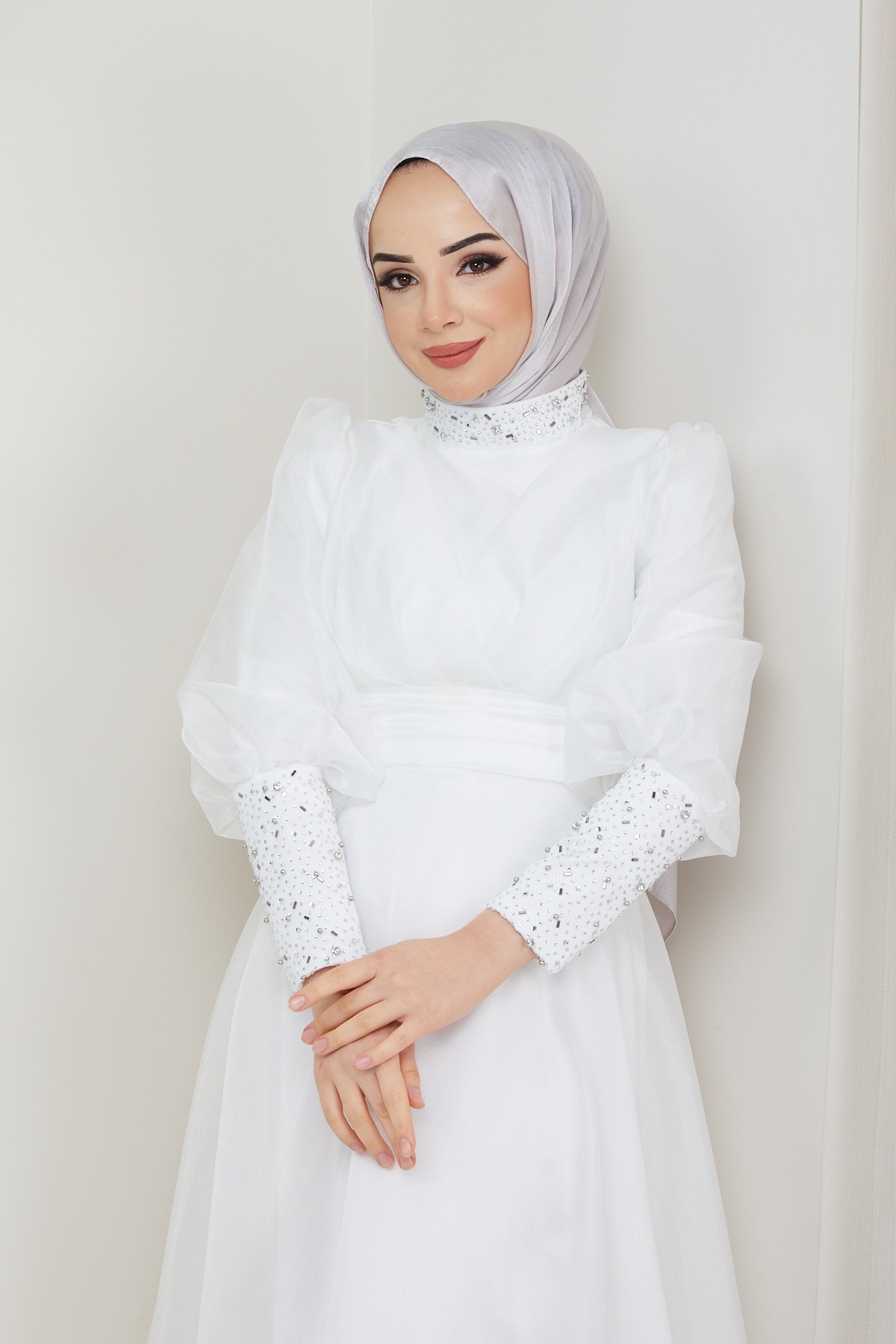 Beren Tesettür Abiye - Beyaz