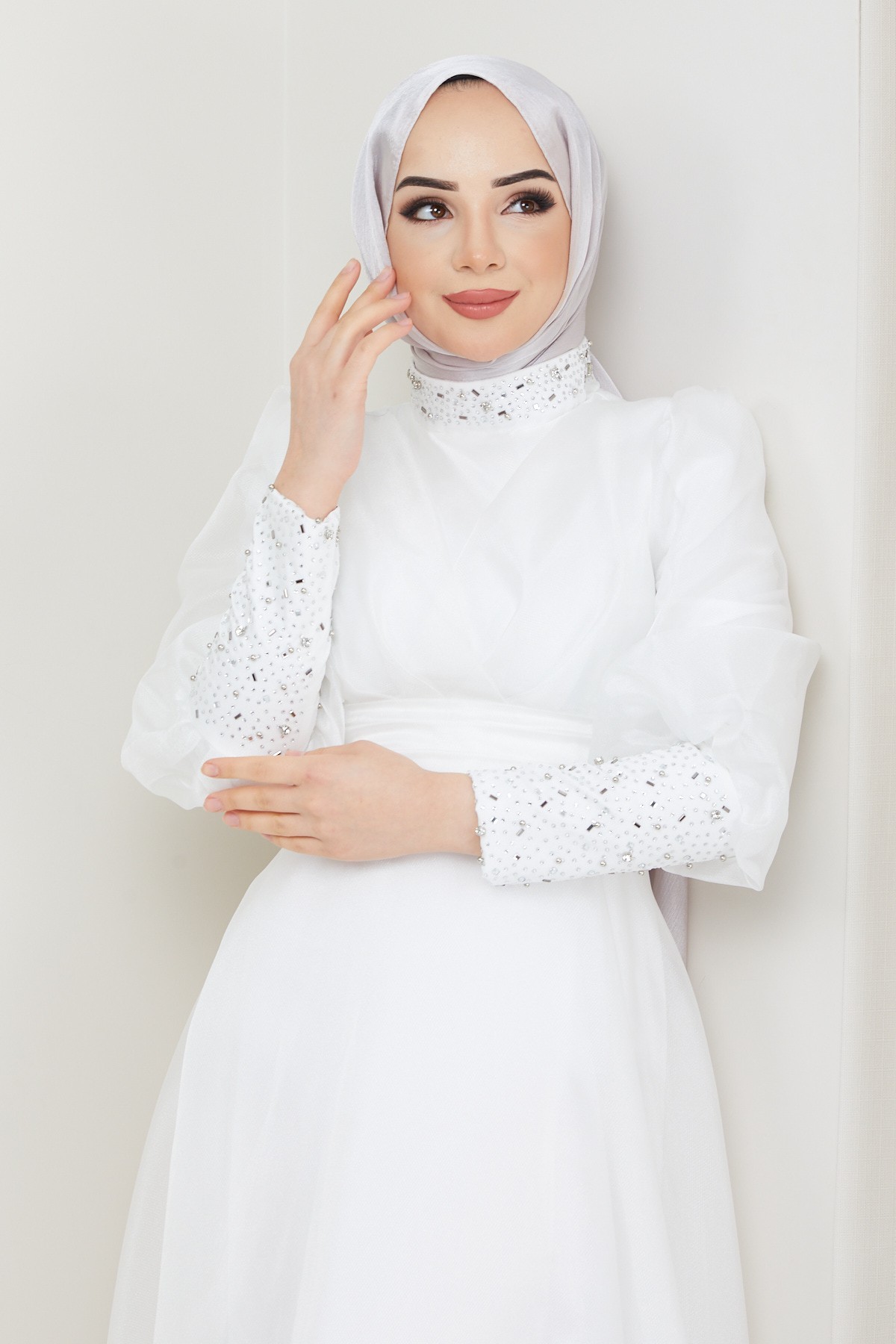 Beren Tesettür Abiye - Beyaz