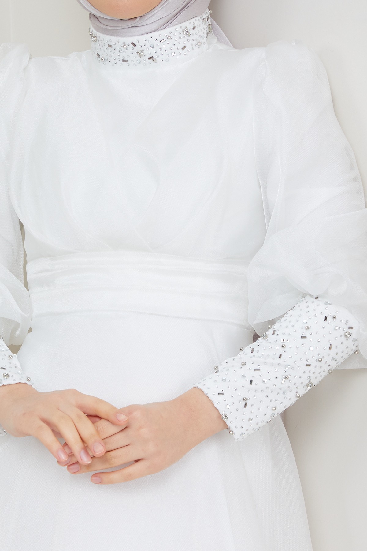 Beren Tesettür Abiye - Beyaz