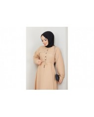Ela Tesettür Elbise - Bej