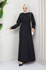 Ela Tesettür Elbise - Siyah