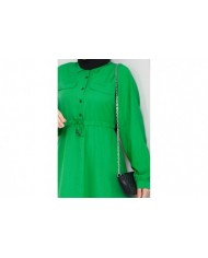 Ela Tesettür Elbise - Benetto Yeşil